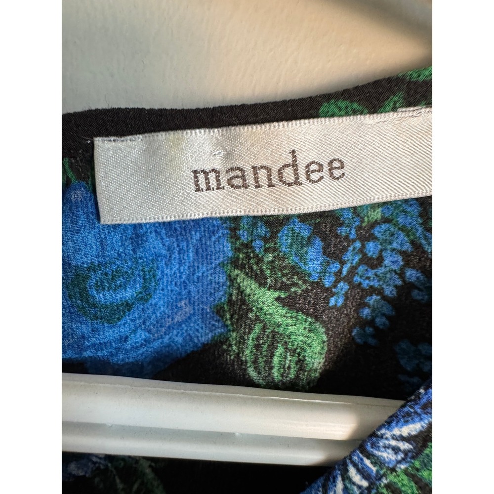 Mandee Floral Flutter Sleeve Pleated Front Blouse Black Blue S Cottagecore Boho - Picture 2 of 11